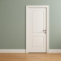 Интерьер с белой дверью и светло-зелёными стенами