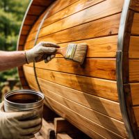 обработка бани бочки снаружи